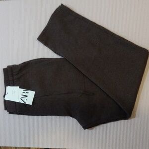 ZARA Dark Brown Textured Straight Leg Pants With Pockets